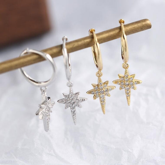 Aros con dije de estrella de plata de ley