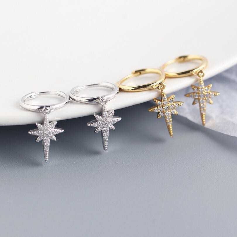 Aros con dije de estrella de plata de ley