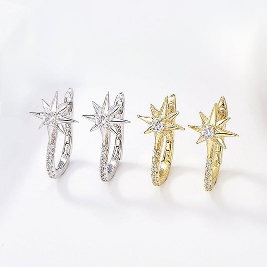 Pendientes de estrella con candado inglés en plata de ley