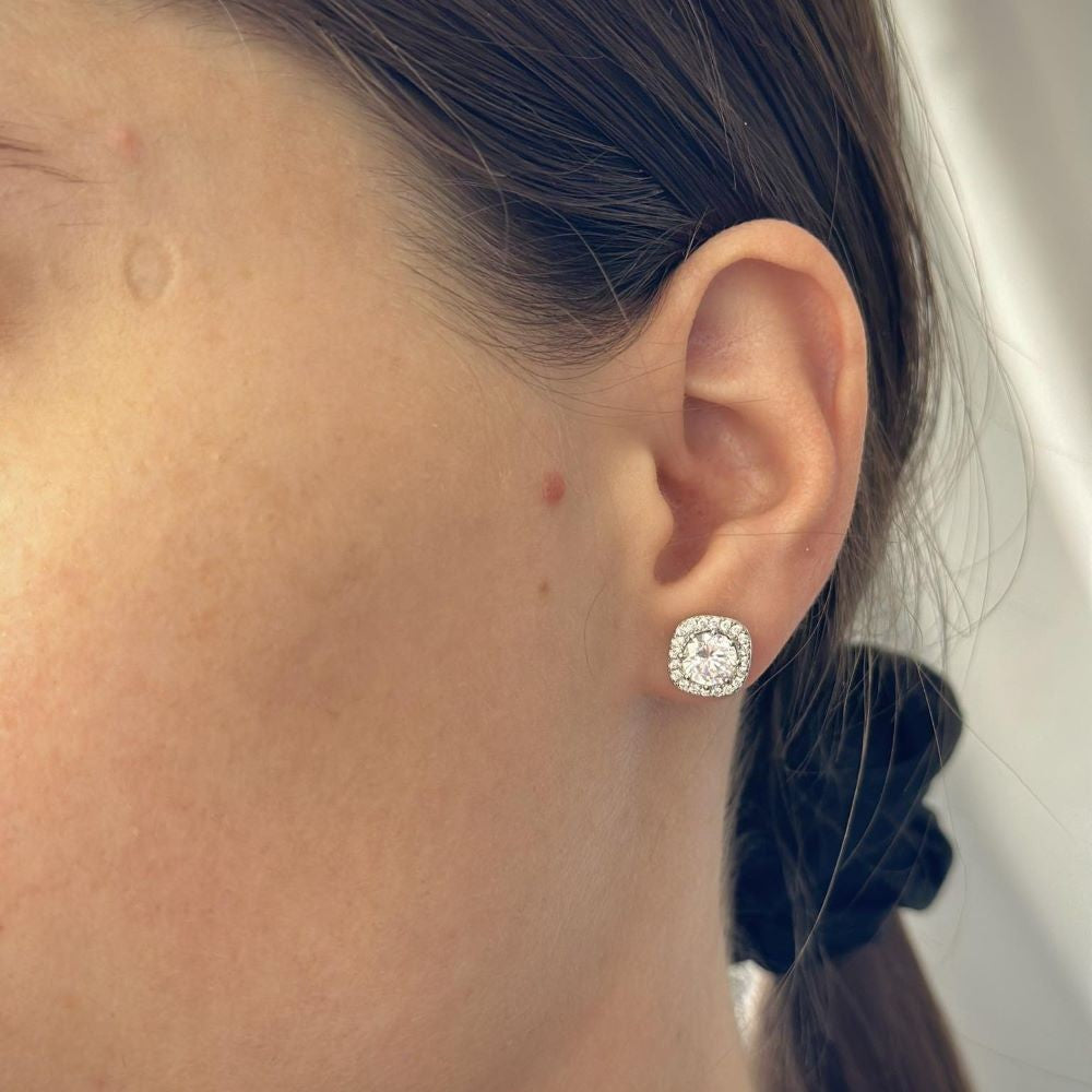 Sterling Silver Square CZ Studs