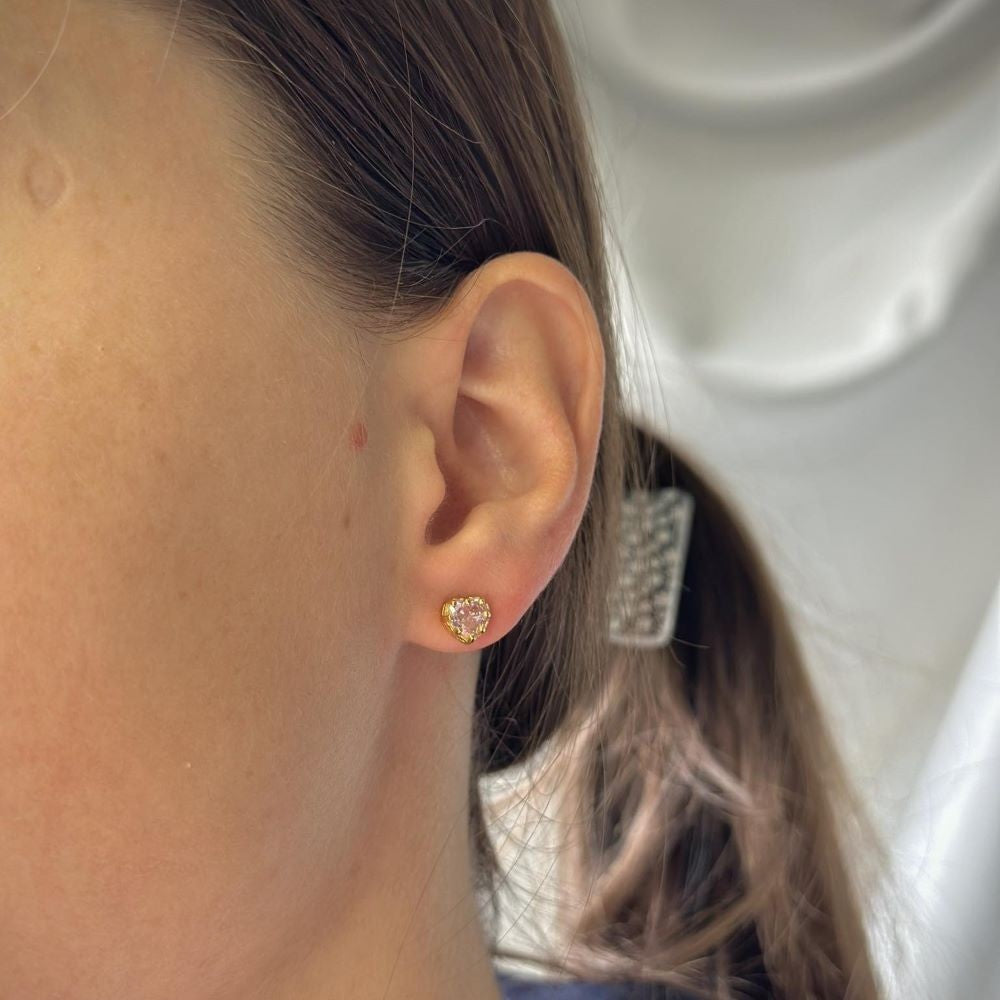 Sterling Silver CZ Heart Studs