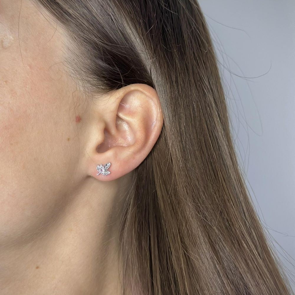 Sterling Silver Leaf Studs