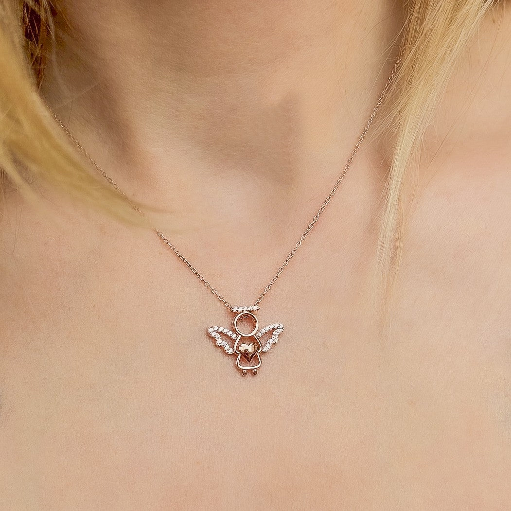 Sterling Silver CZ Angel Necklace