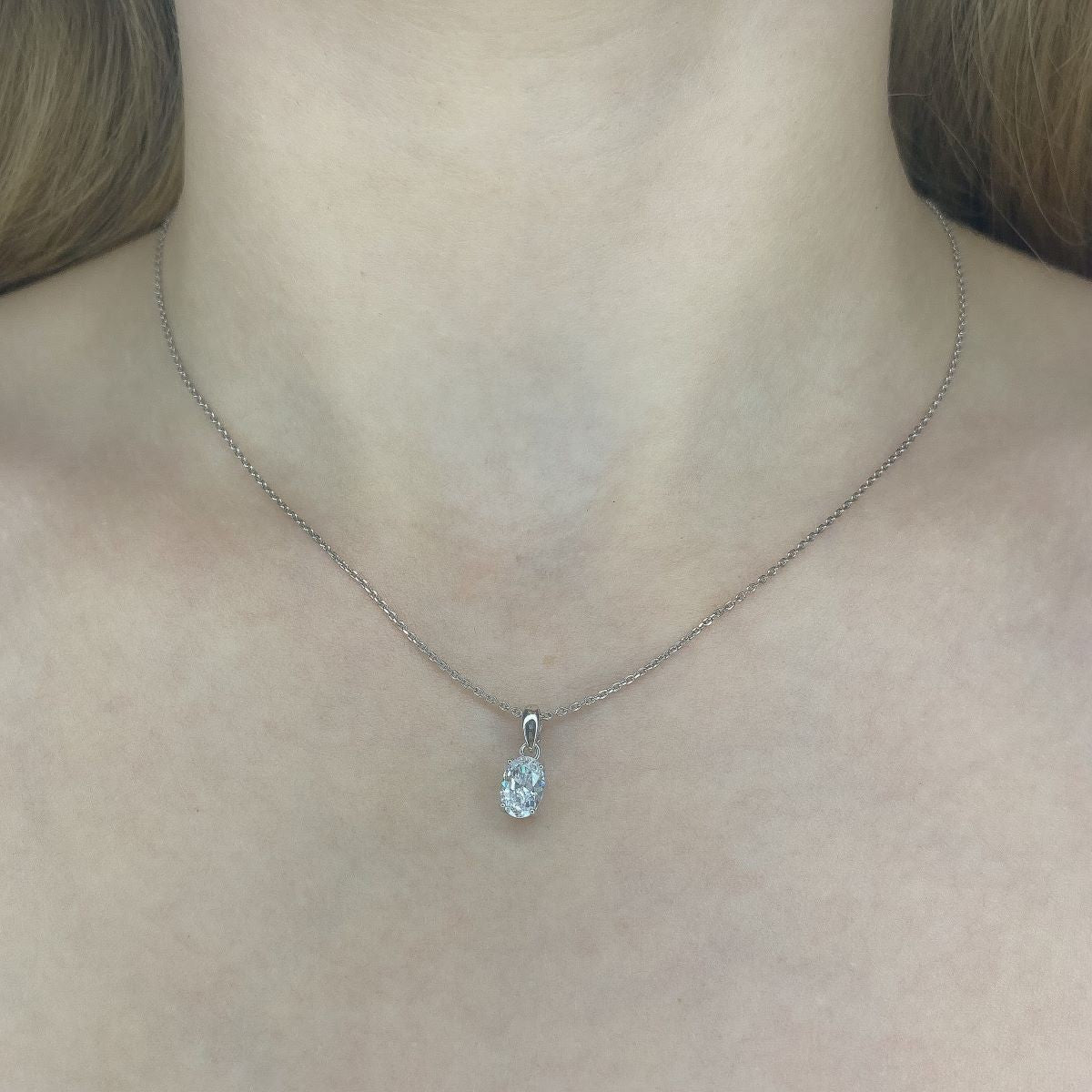 Sterling Silver Oval CZ Necklace