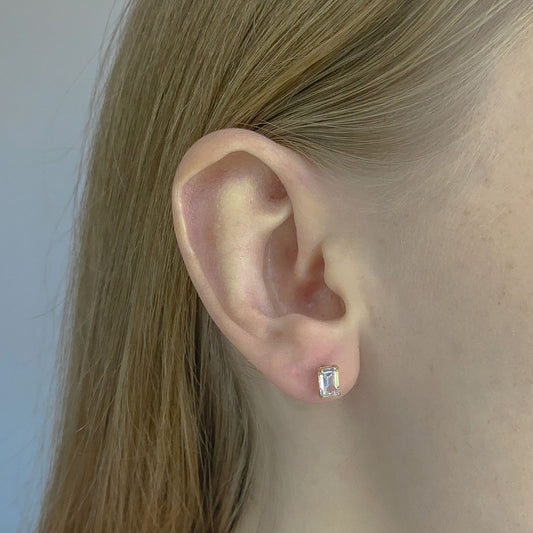 Sterling Silver Rectangle CZ Studs