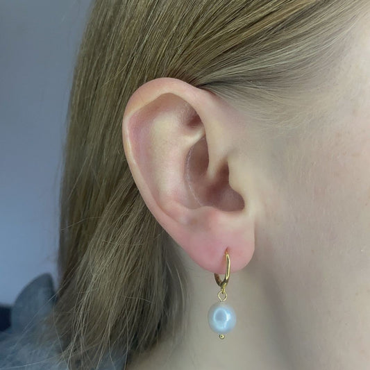 Sterling Silver Hoops with Pearl Charms