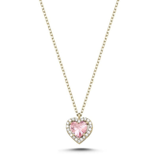 Sterling Silver Pink CZ Heart Necklace