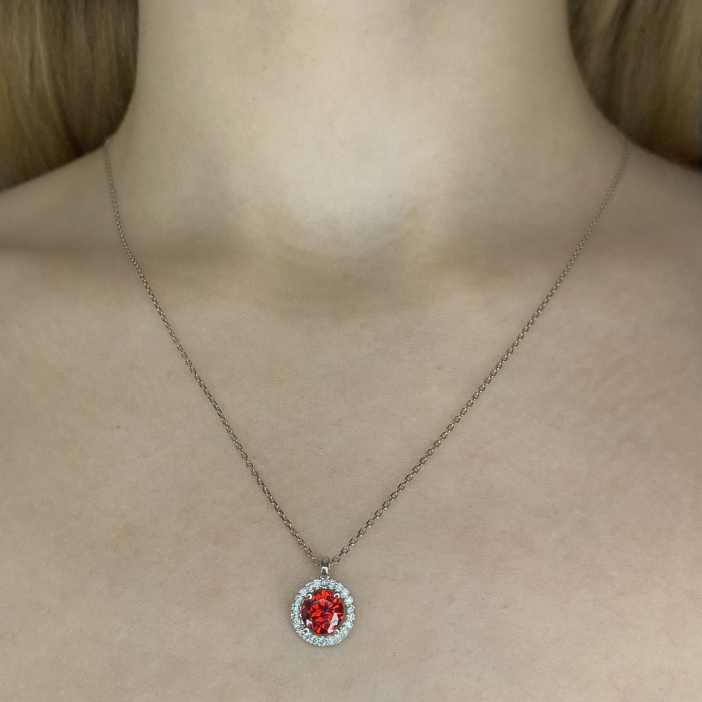 Sterling Silver Red CZ Necklace