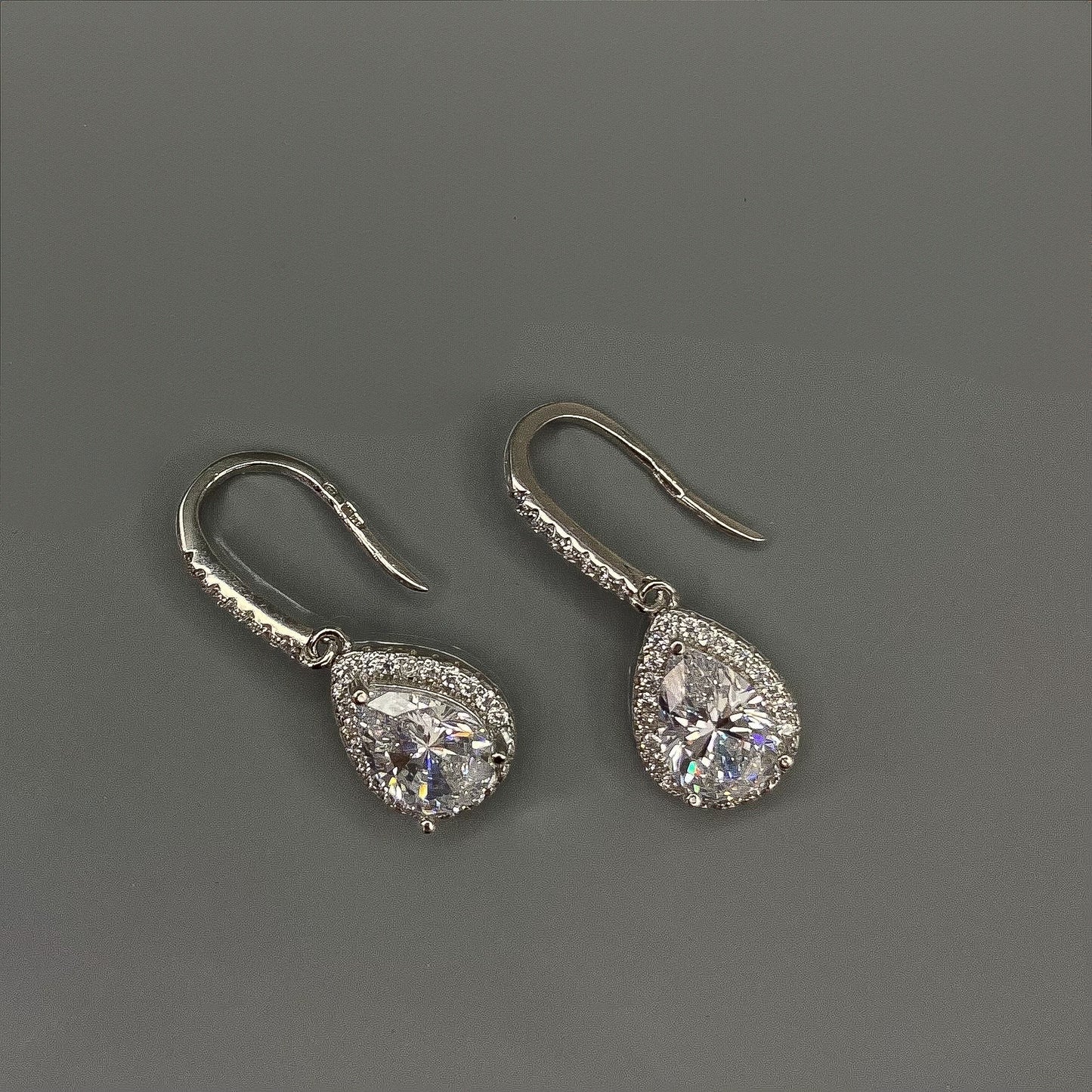 Sterling Silver CZ Teardrop Earrings