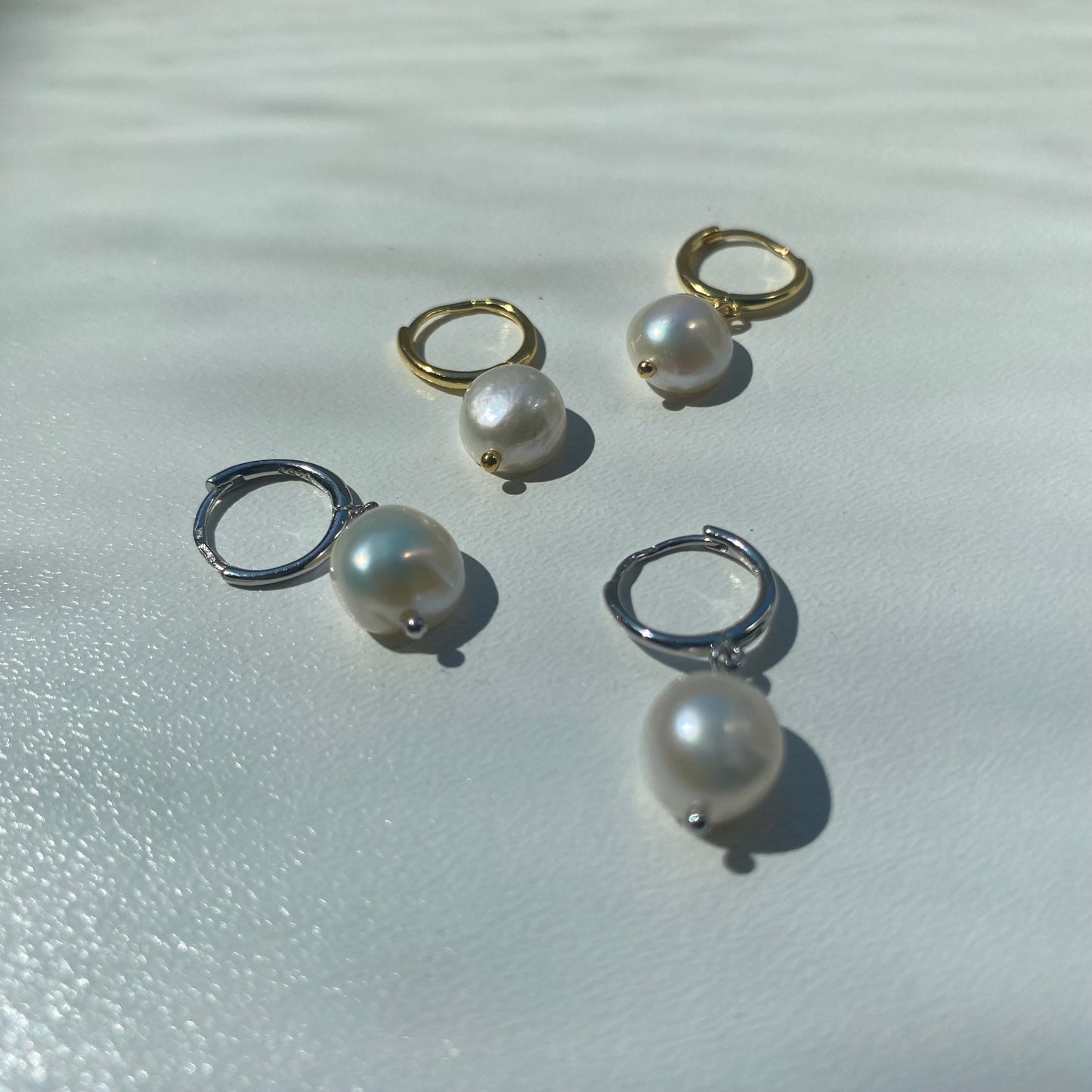 Sterling Silver Hoops with Pearl Charms