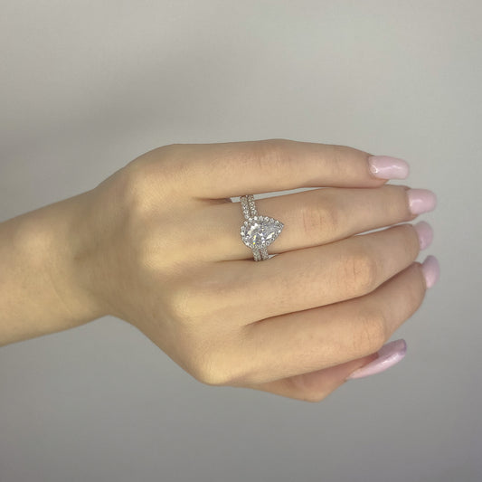 Sterling Silver Double CZ Teardrop Ring