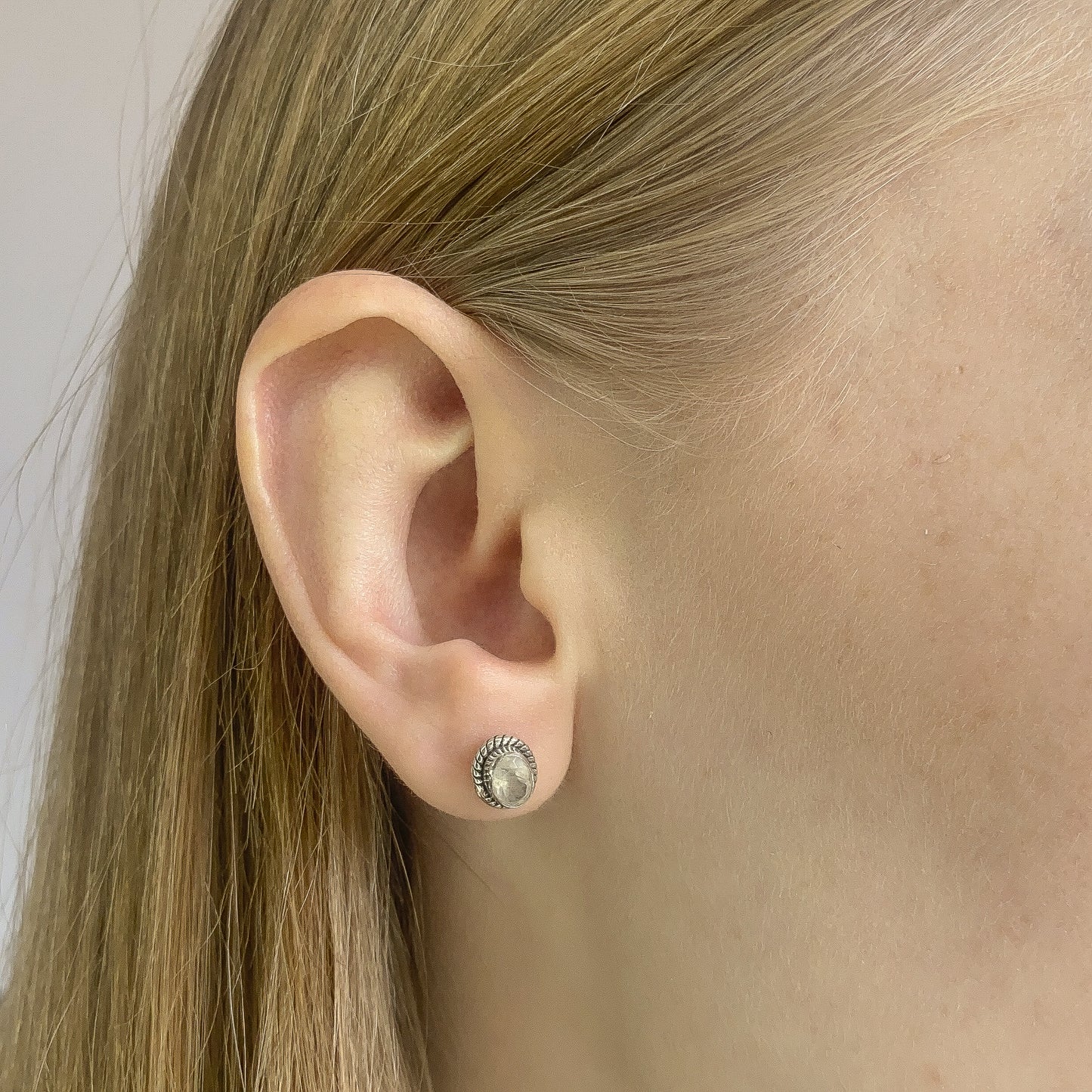 Sterling Silver Moonstone Stud Earrings