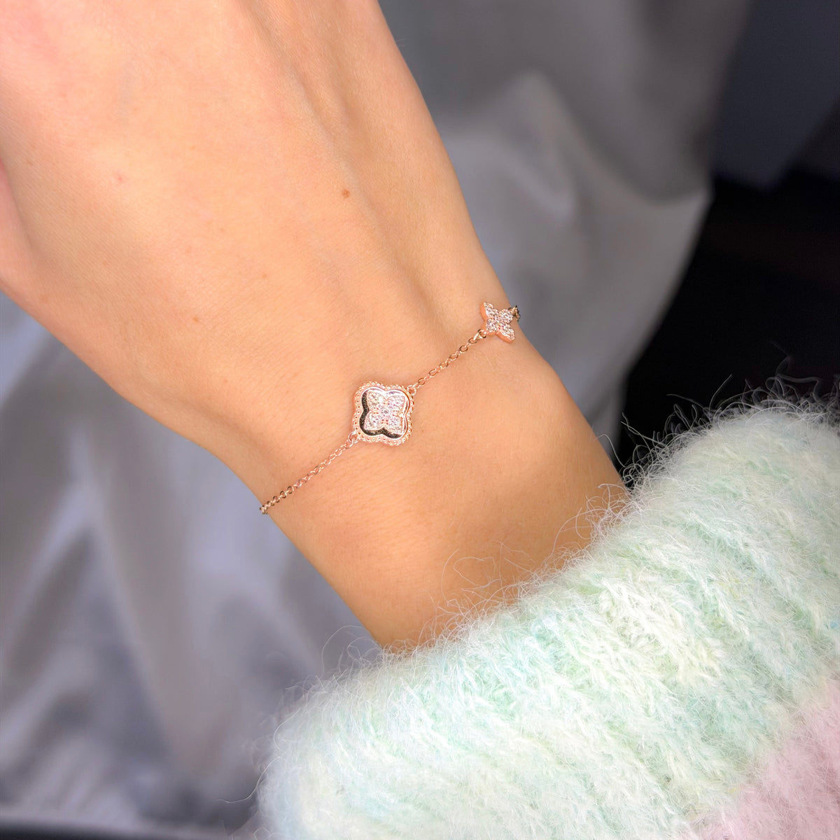 Sterling Silver CZ Clover Bracelet