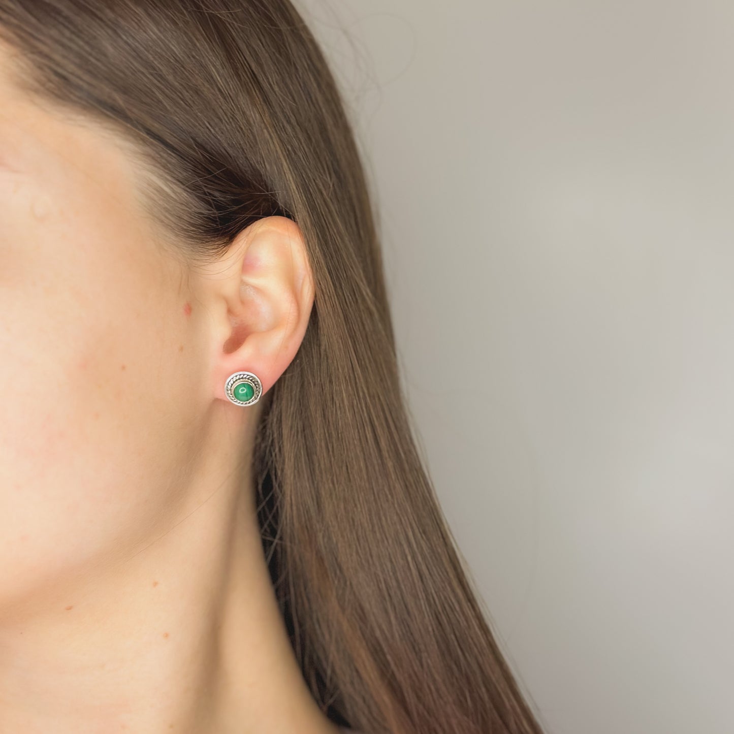 Sterling Silver Malachite Stud Earrings