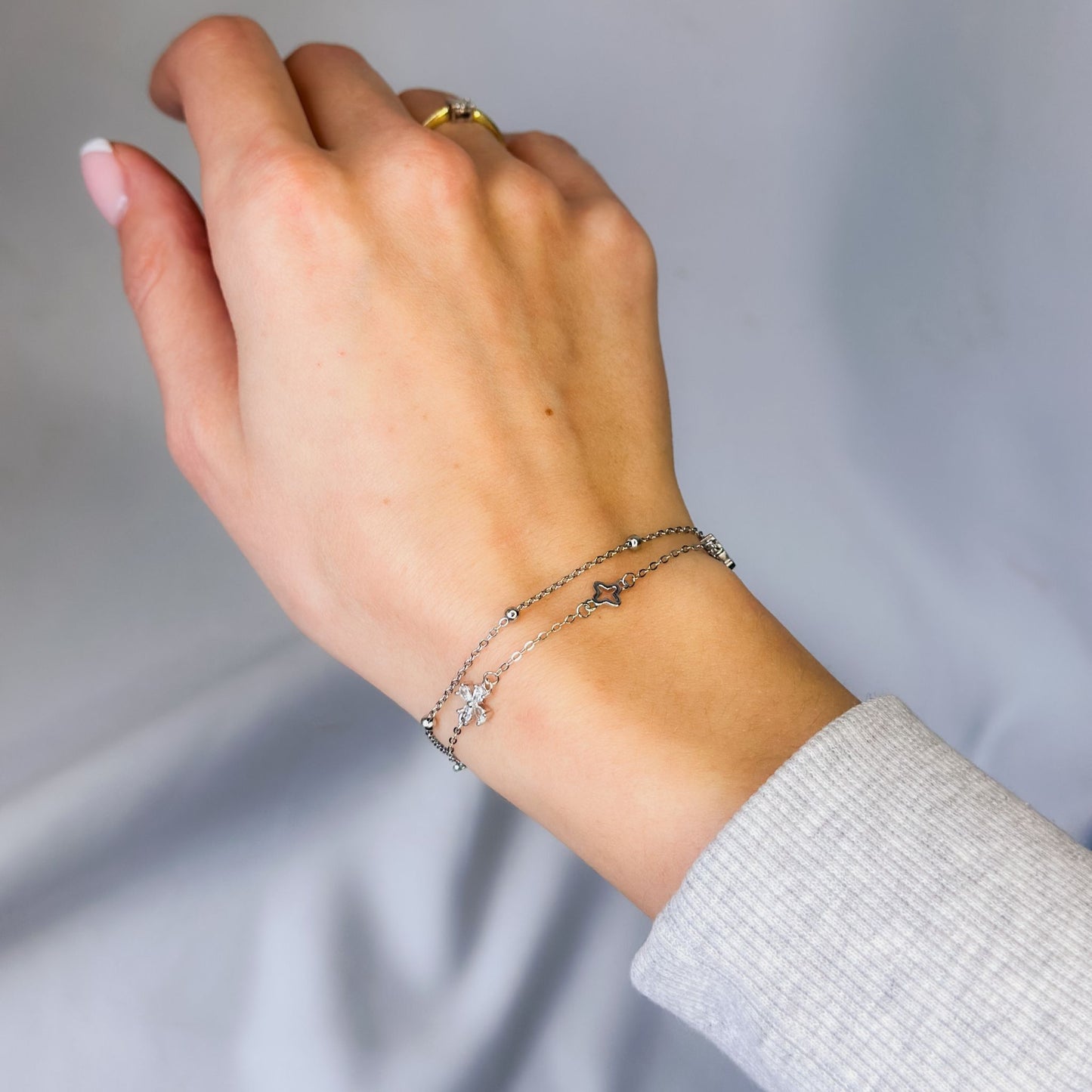 Sterling Silver Clover & Flower Bracelet