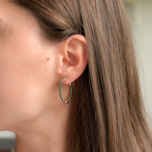 Sterling Silver Green CZ Hoops