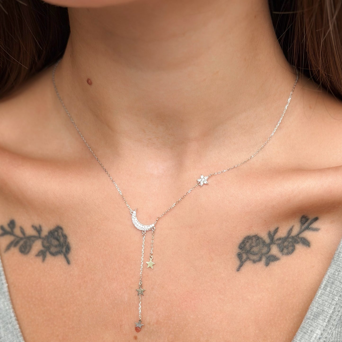 Sterling Silver Moon & Stars Necklace