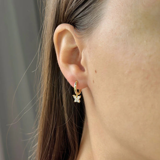 Sterling Silver Butterfly Charm Hoops