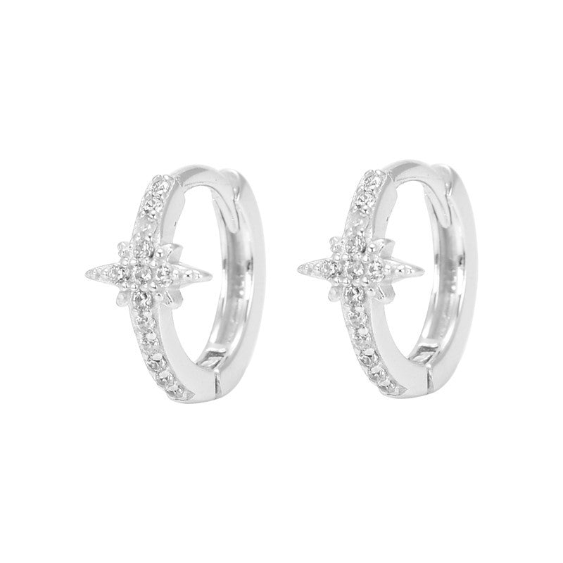 Sterling Silver CZ Star Hoops
