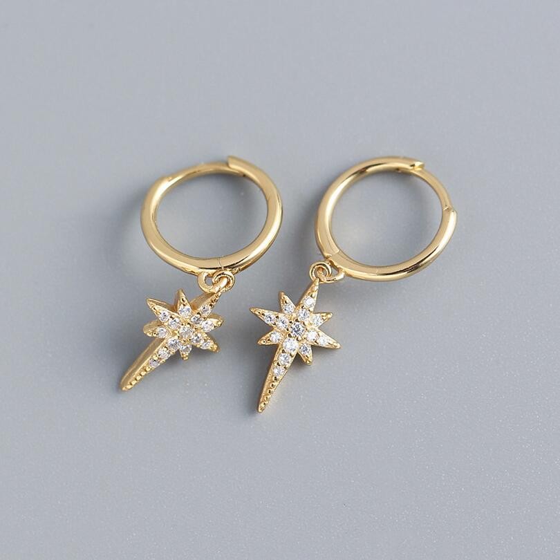 Aros con dije de estrella de plata de ley