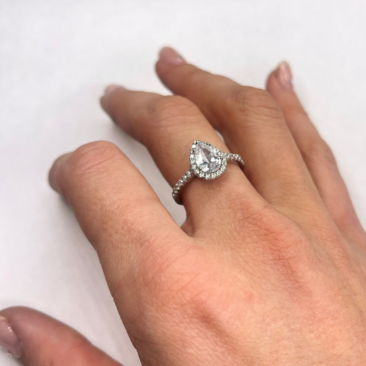 Sterling Silver CZ Teardrop Ring