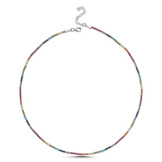 Sterling Silver 1.75 mm Rainbow Tennis Necklace