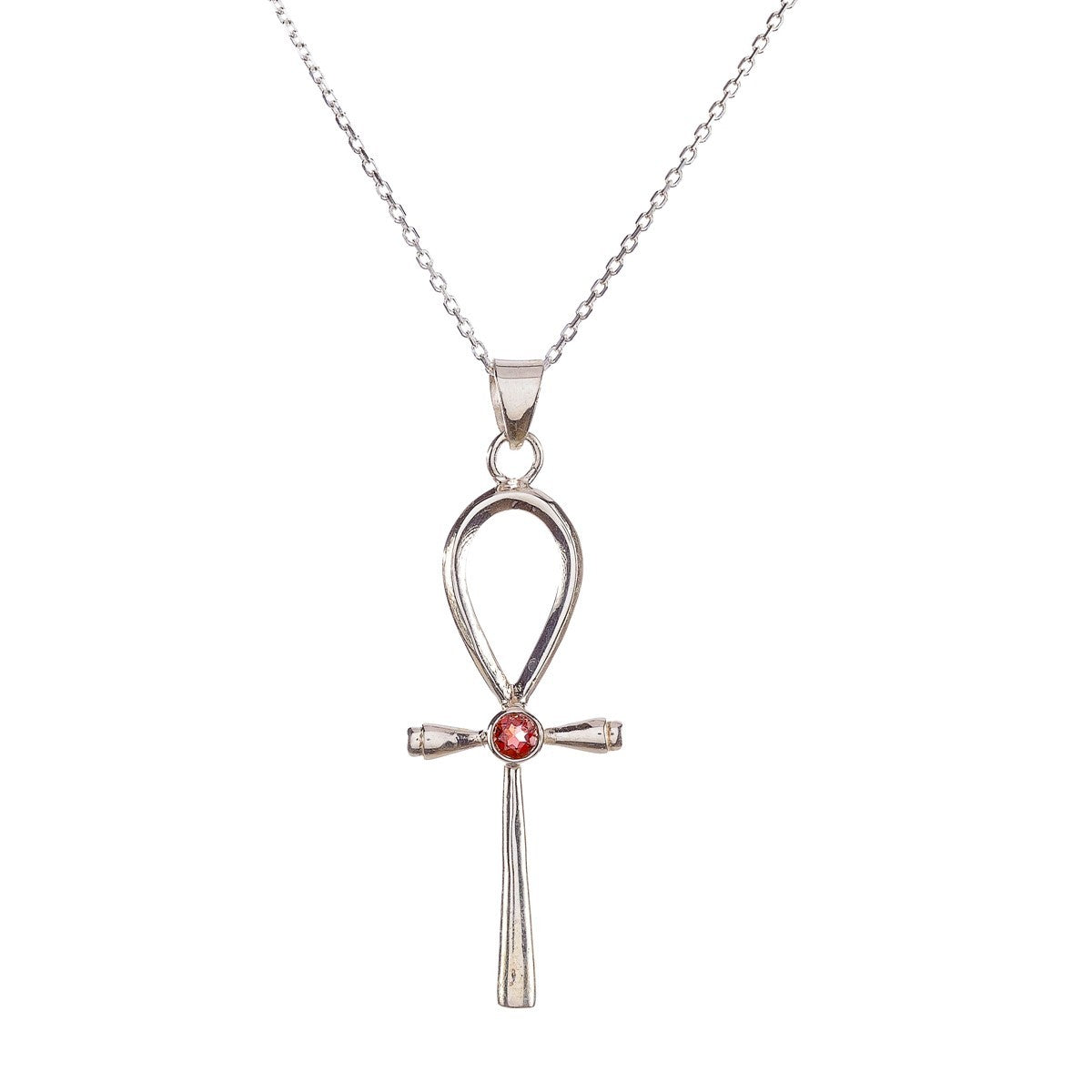 Sterling Silver Garnet Cross Pendant Necklace