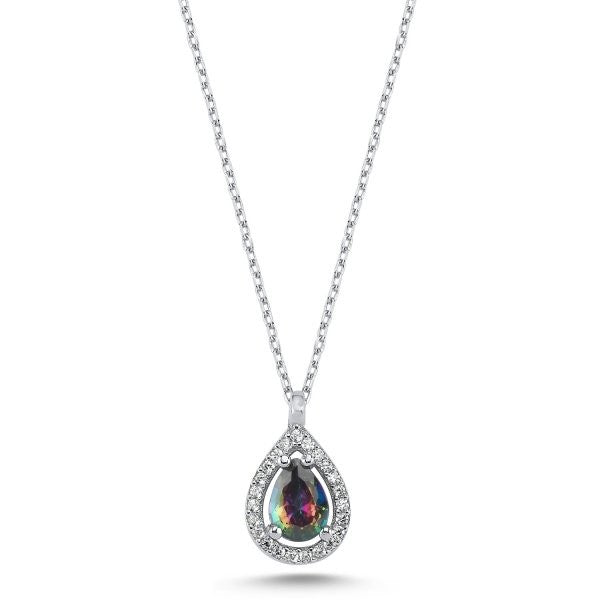 Collar de plata de ley con topacio místico en forma de lágrima