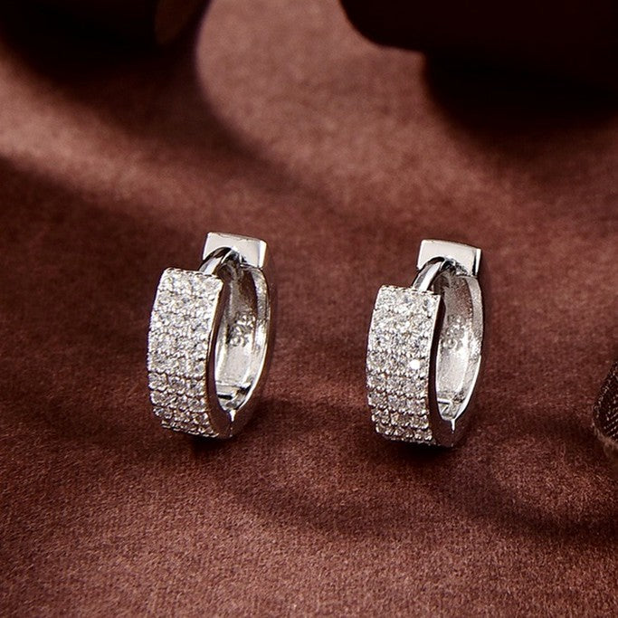 Sterling Silver 3 Row CZ Hoops