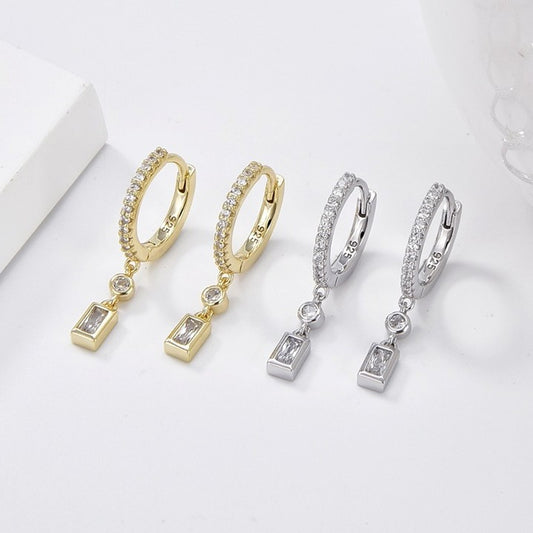 Aros con dije de circonita cúbica en plata de ley