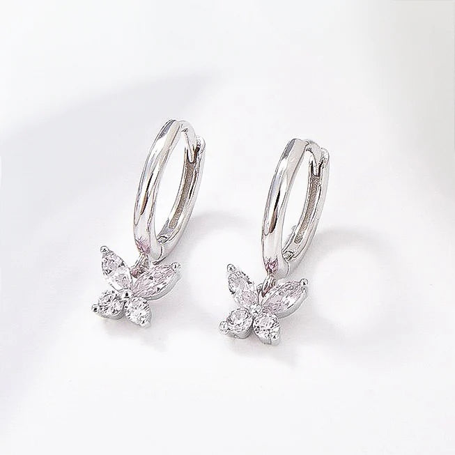 Sterling Silver Butterfly Charm Hoops