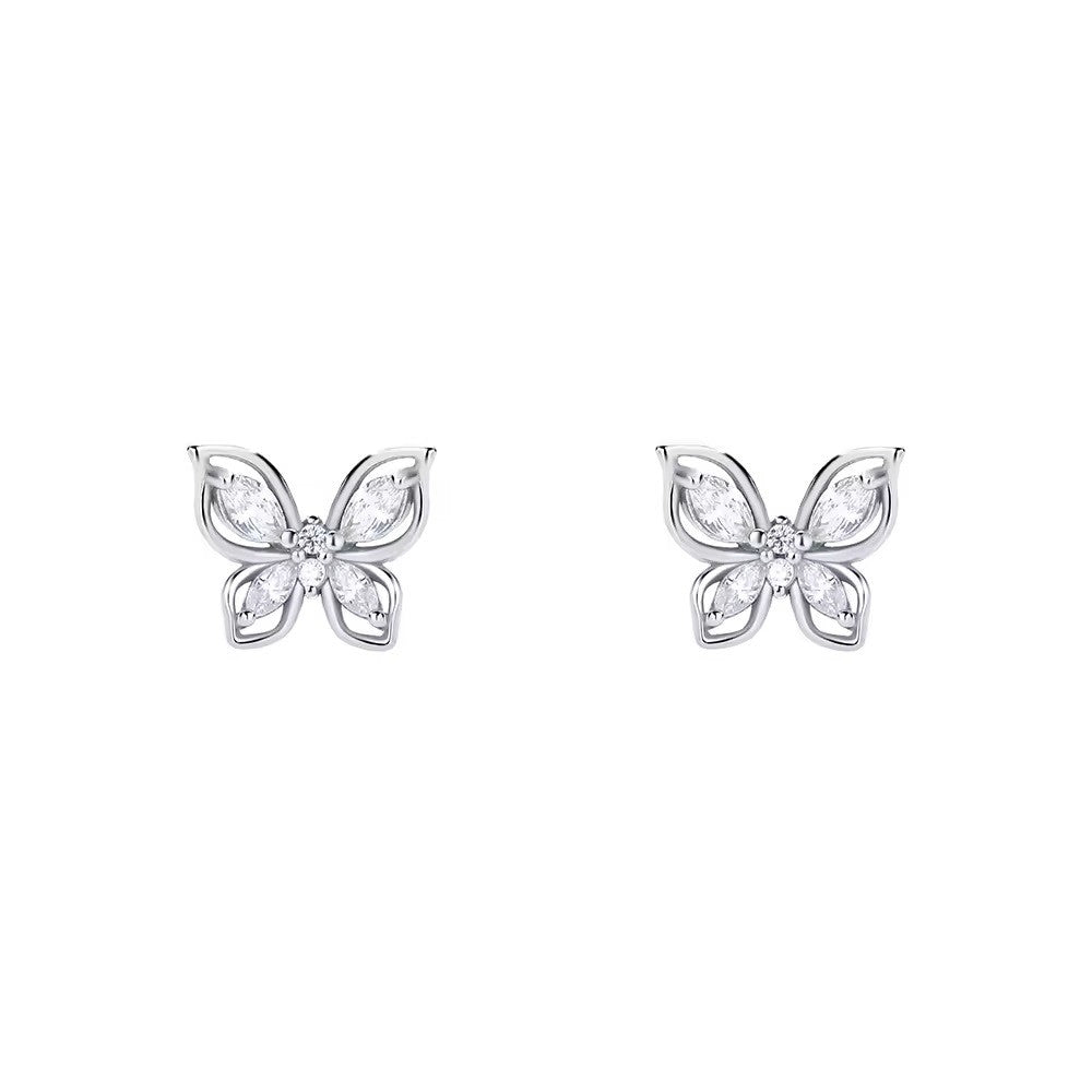 Pendientes de mariposa de plata de ley
