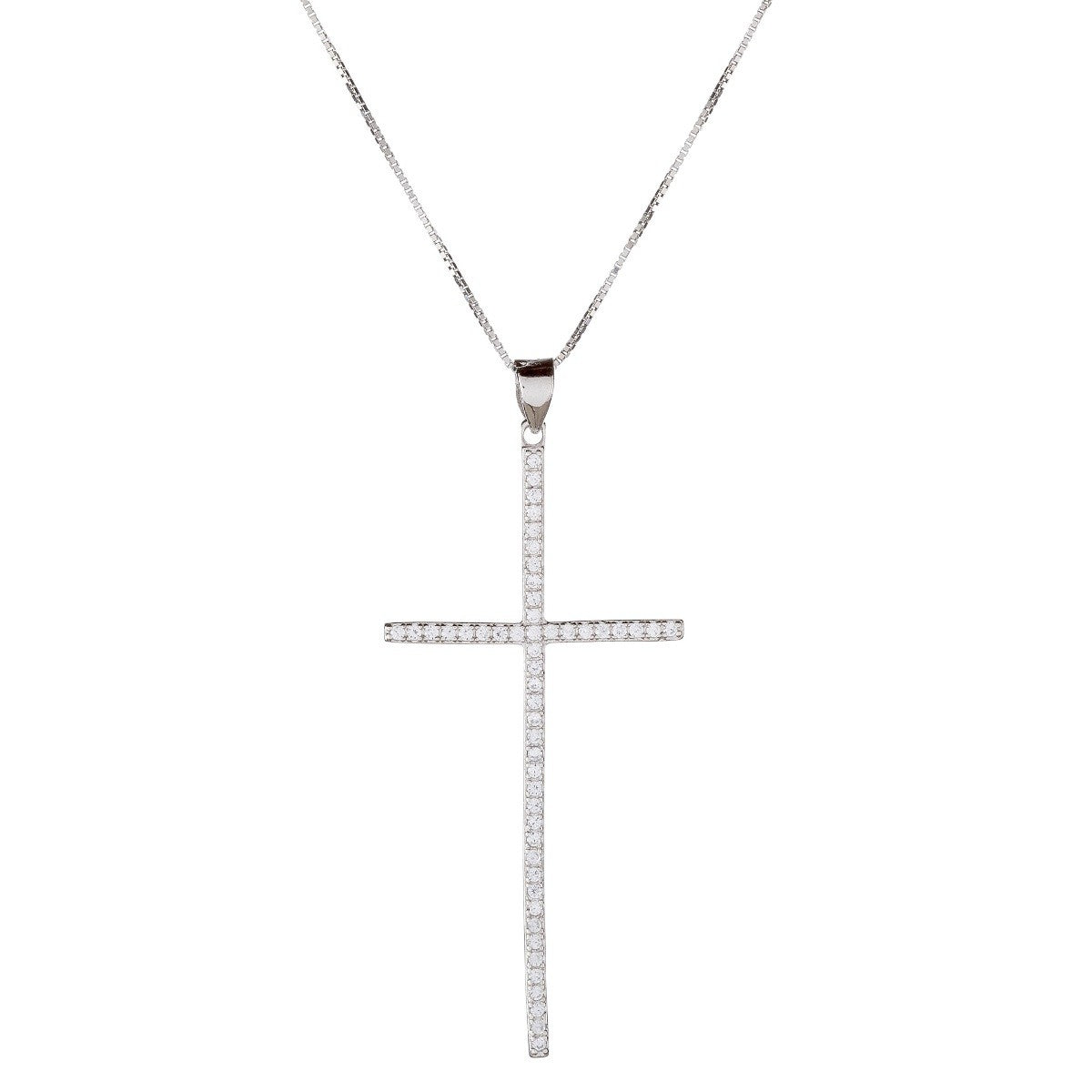 Sterling Silver CZ Cross Necklace