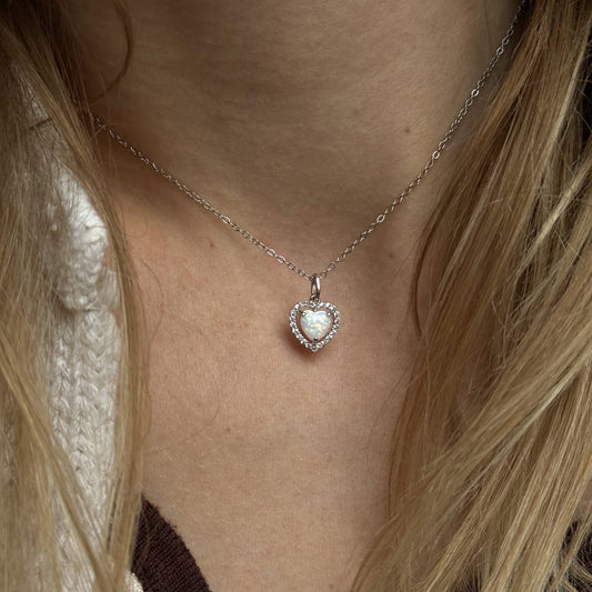 Sterling Silver Synthetic Opal Heart Necklace