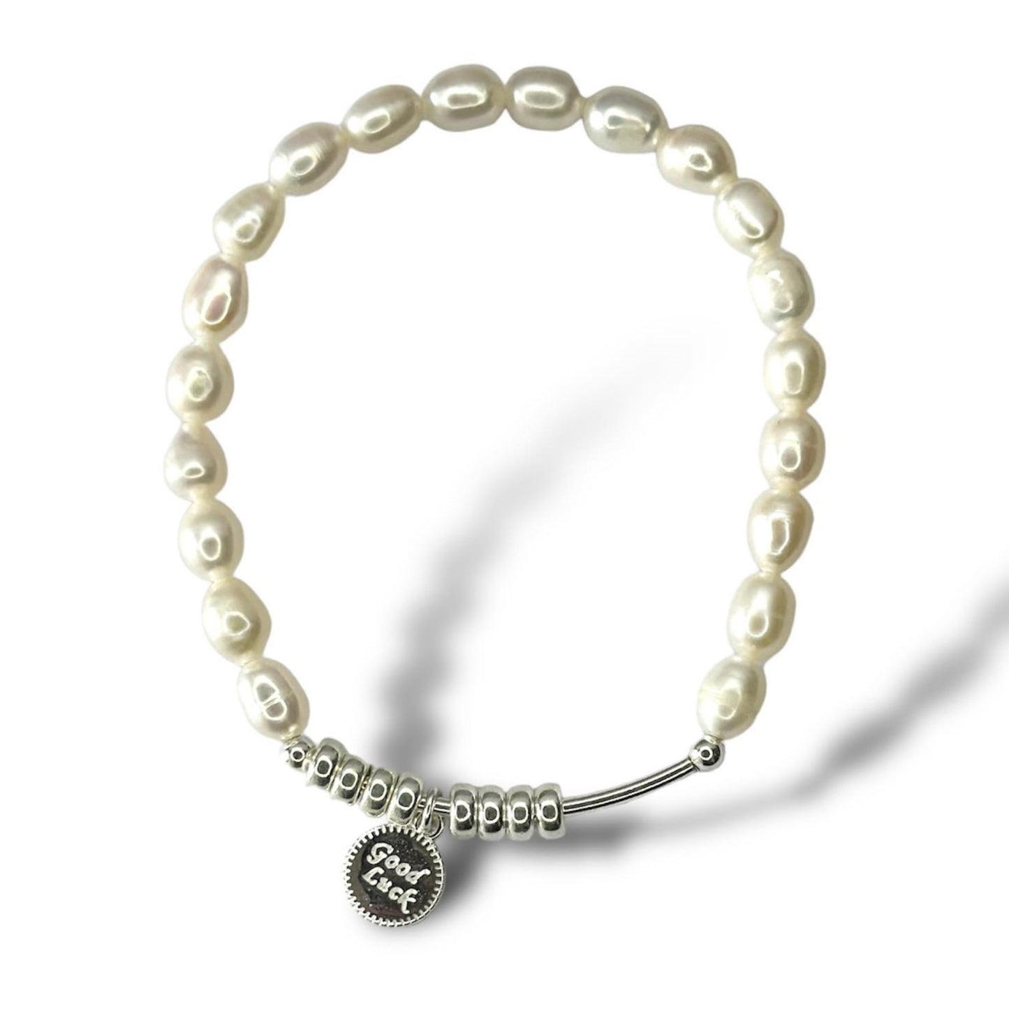 Sterling Silver Pearl Bracelet "Good Luck"
