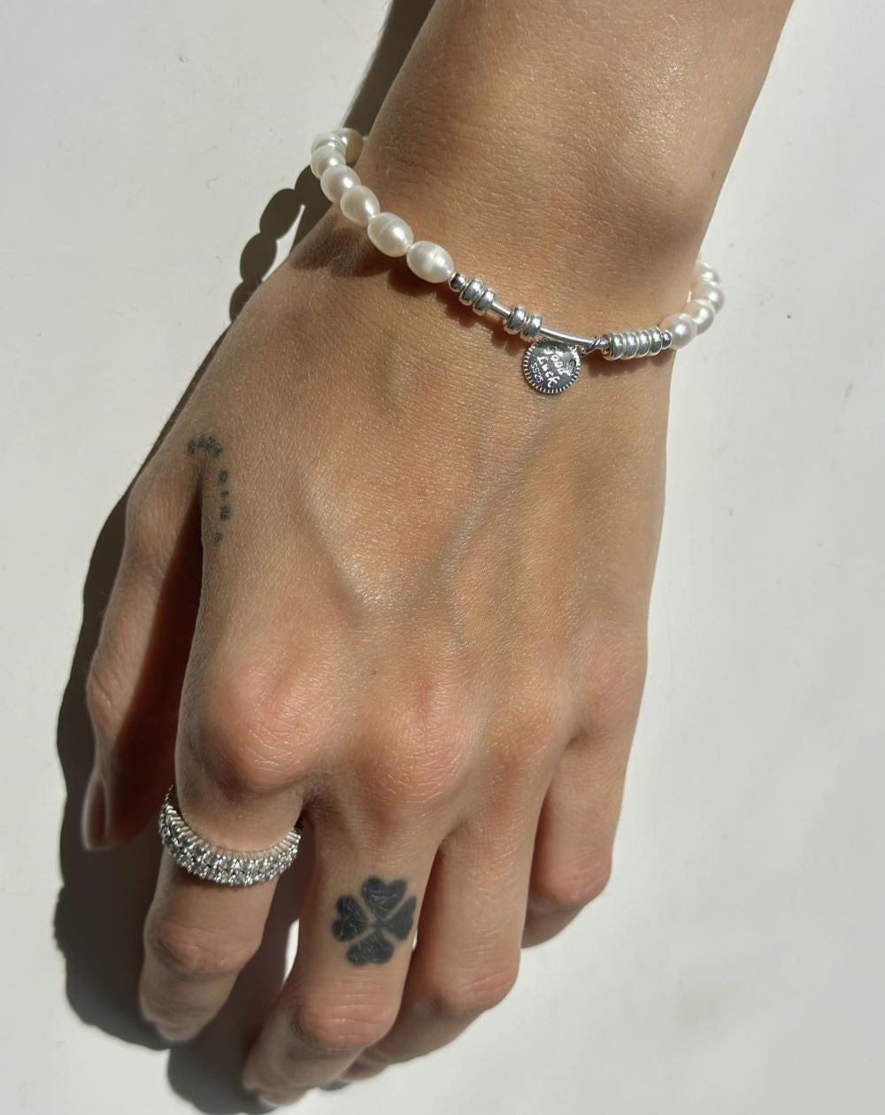 Sterling Silver Pearl Bracelet "Good Luck"