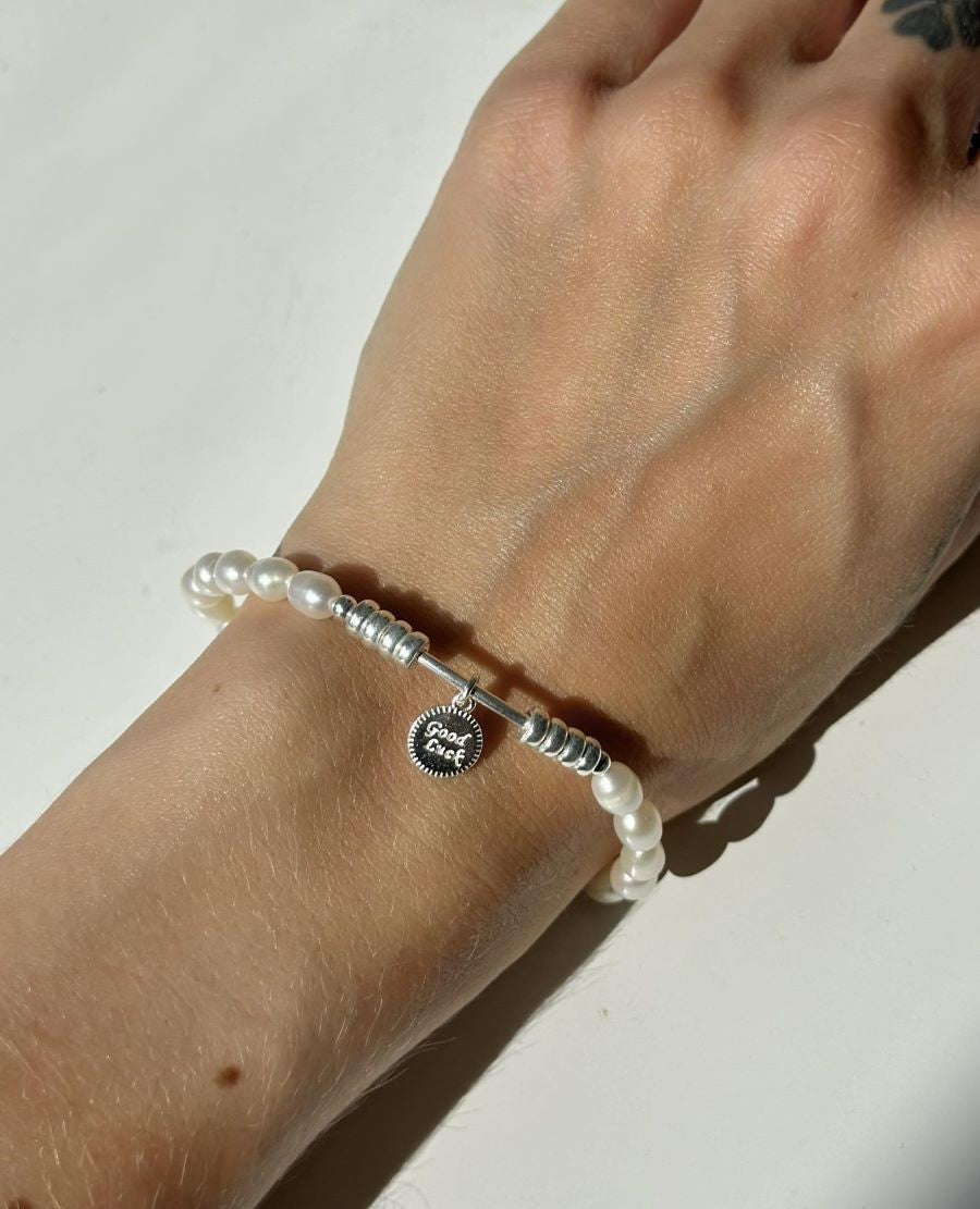 Sterling Silver Pearl Bracelet "Good Luck"