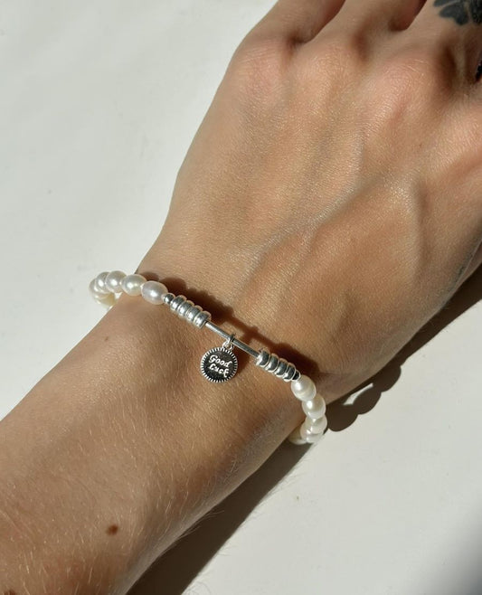 Sterling Silver Pearl Bracelet "Good Luck"