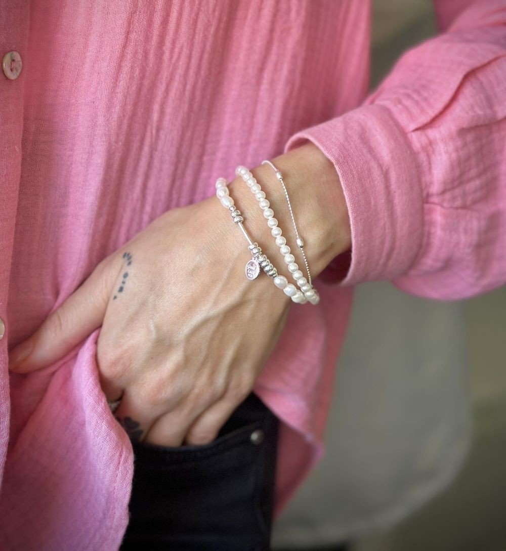 Sterling Silver Pearl Bracelet "Good Luck"