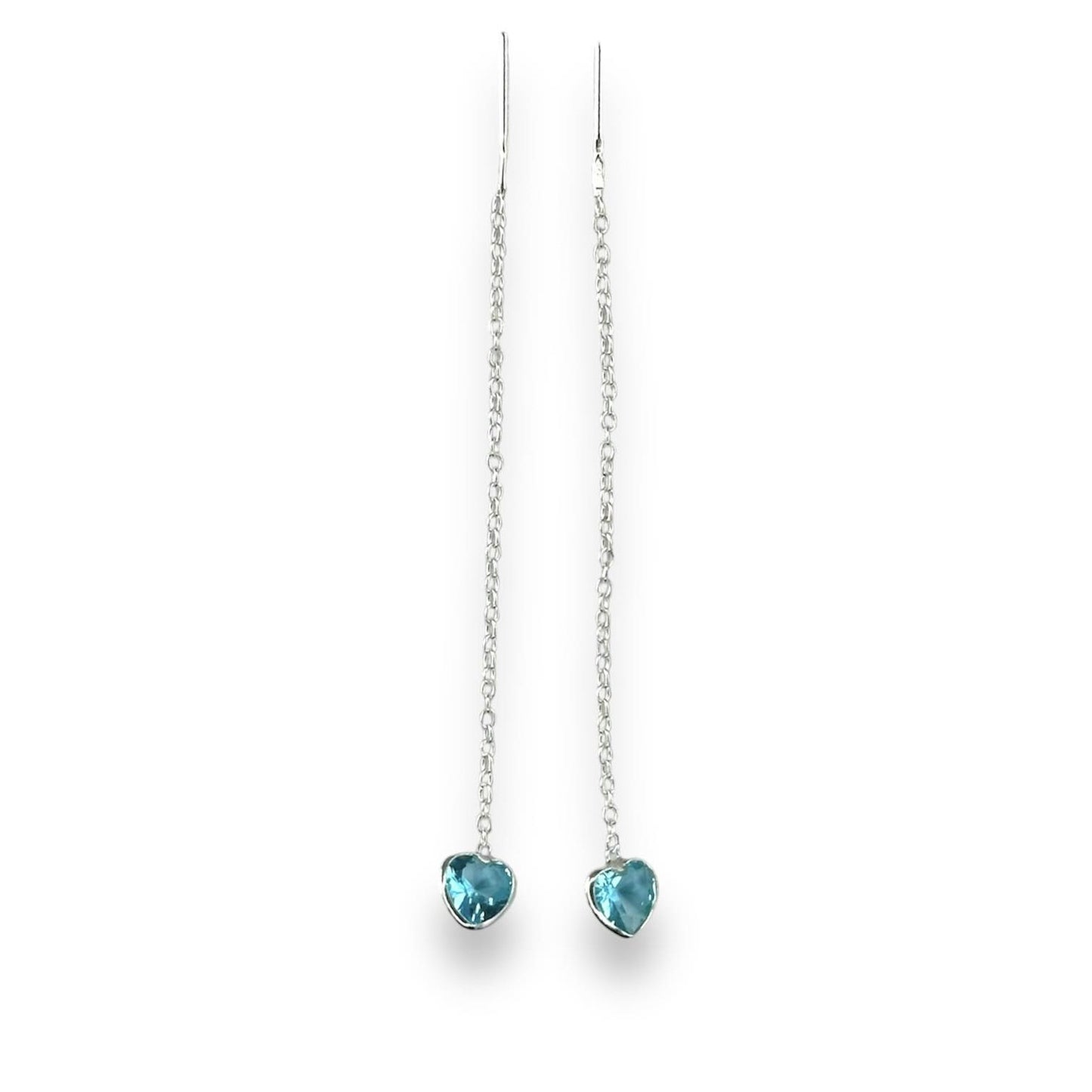 Pendientes de cadena con forma de corazón de plata de ley