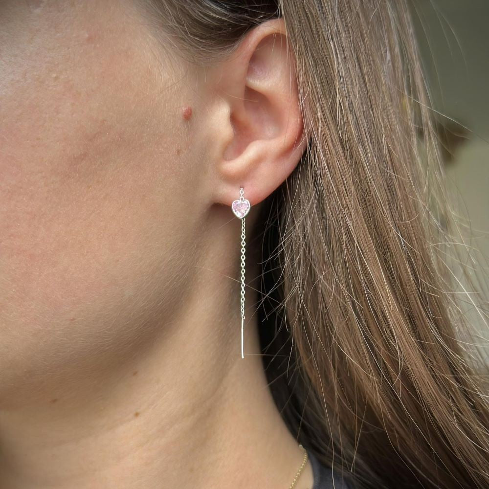 Pendientes de cadena con forma de corazón de plata de ley