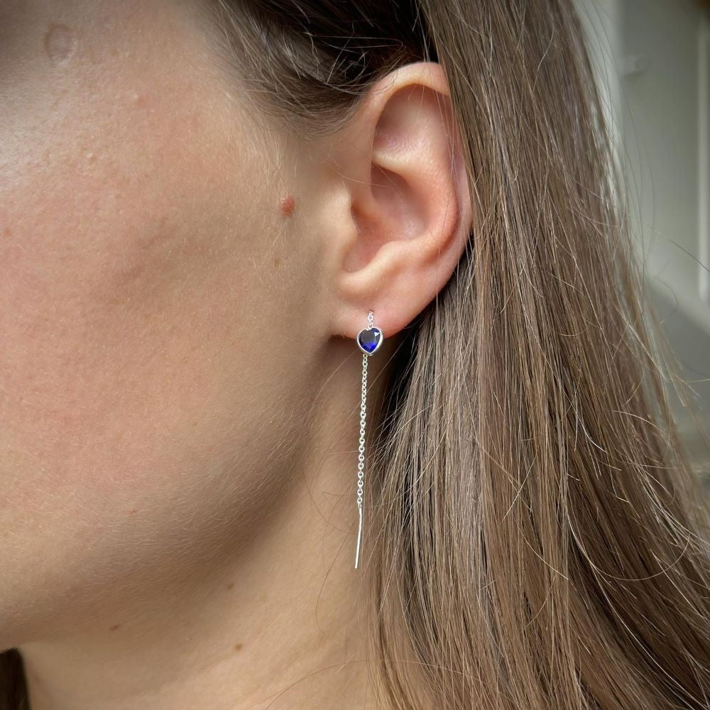 Pendientes de cadena con forma de corazón de plata de ley