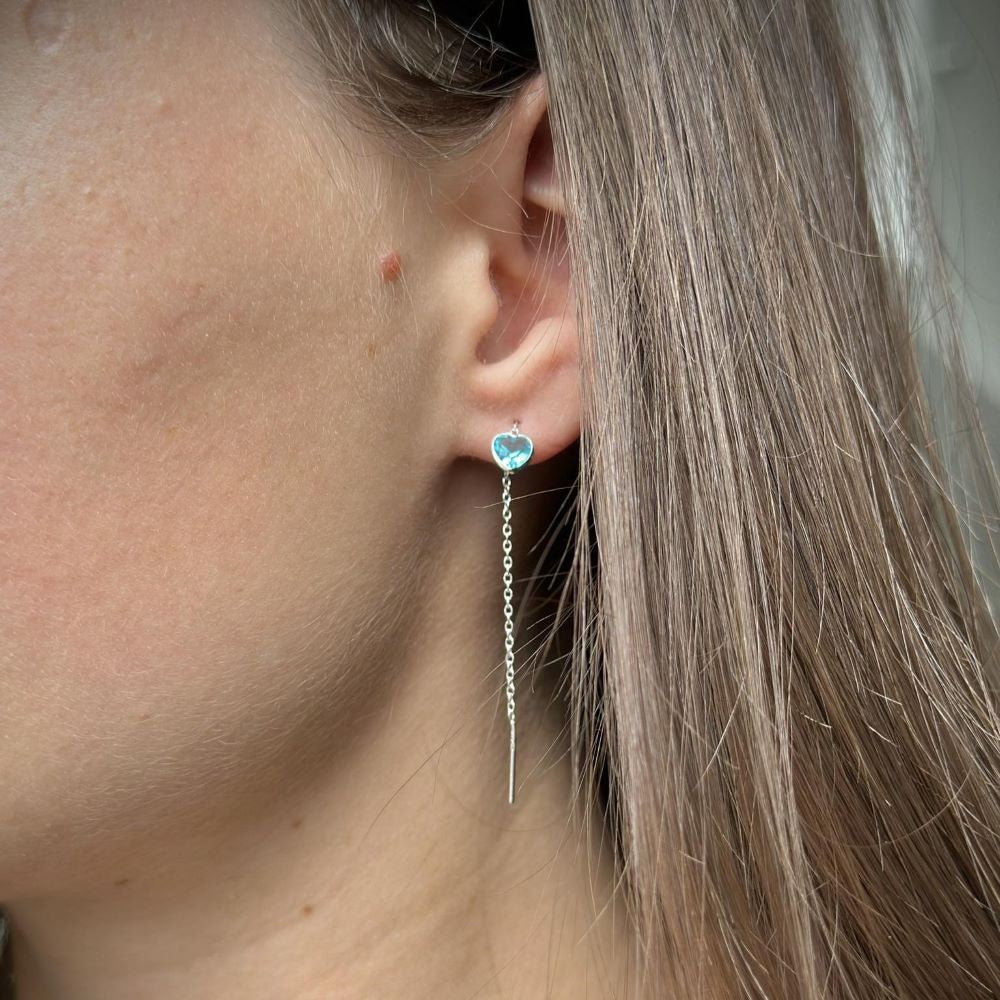 Pendientes de cadena con forma de corazón de plata de ley