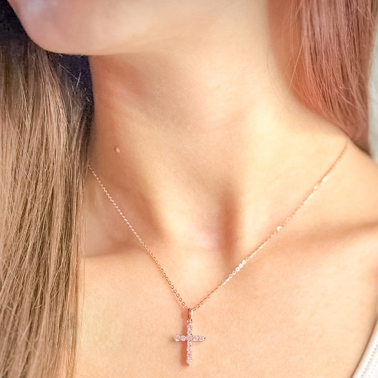 Maria – Sterling Silver Cross Necklace with Cubic Zirconia
