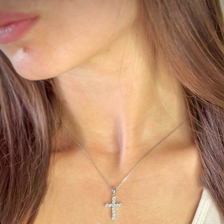 Maria – Sterling Silver Cross Necklace with Cubic Zirconia