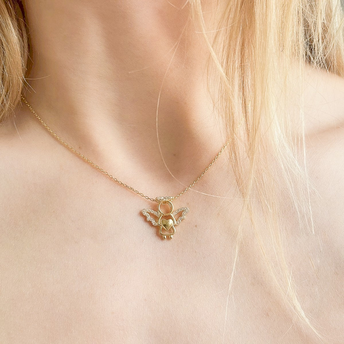 Sterling Silver CZ Angel Necklace