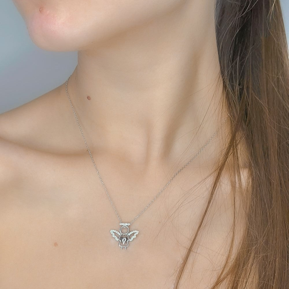 Sterling Silver CZ Angel Necklace