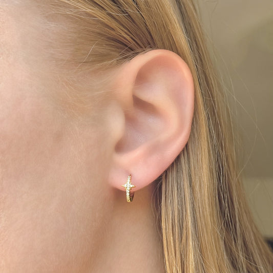 Sterling Silver CZ Star Hoops