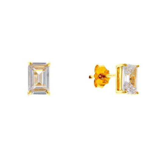 Sterling Silver Rectangle CZ Studs
