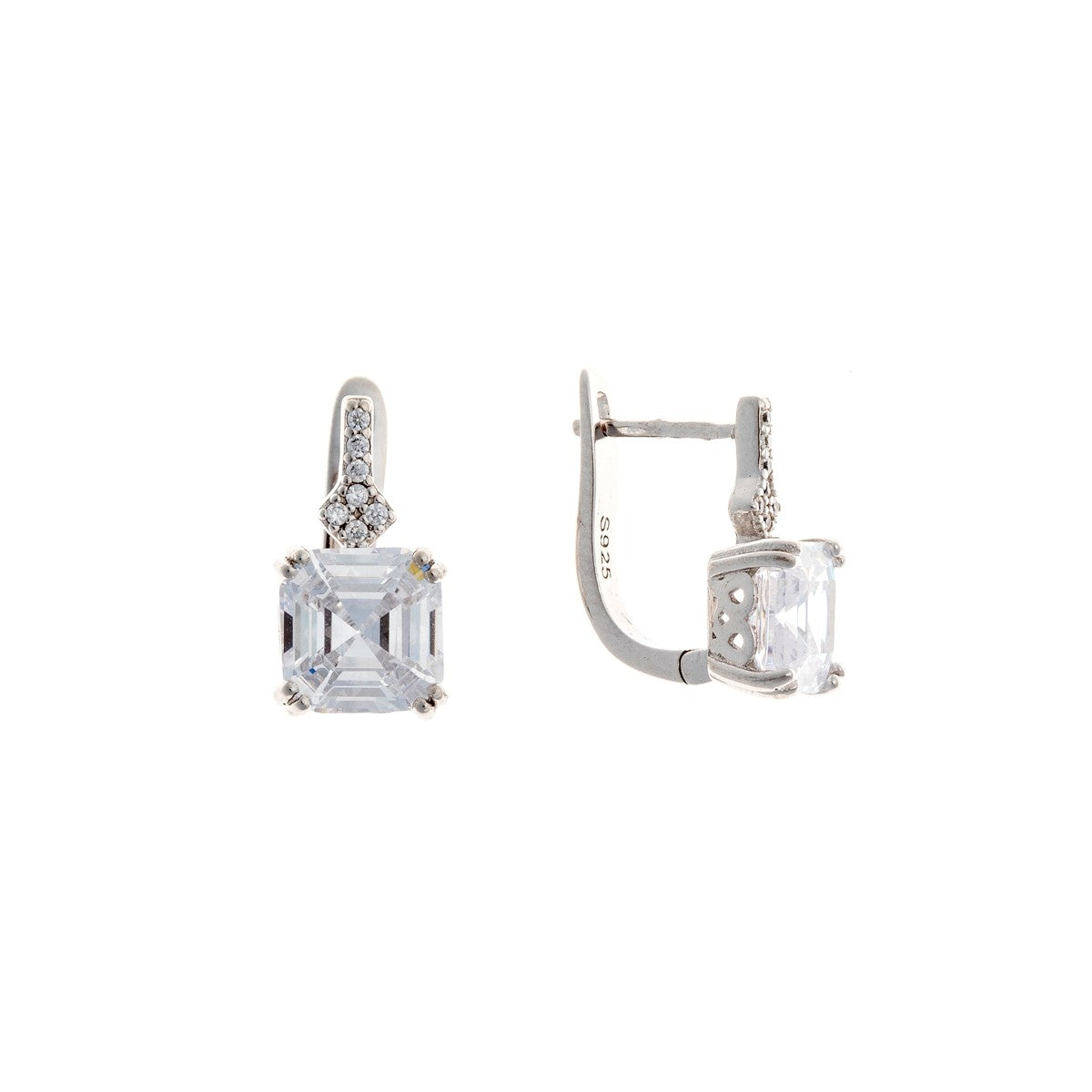 Sterling Silver CZ English Lock Earrings